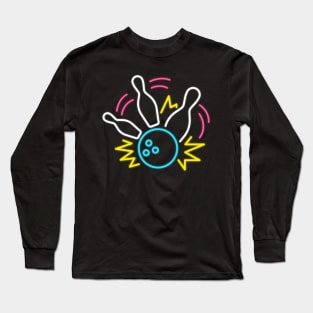 80s Retro Neon Sign Strike Bowling Long Sleeve T-Shirt